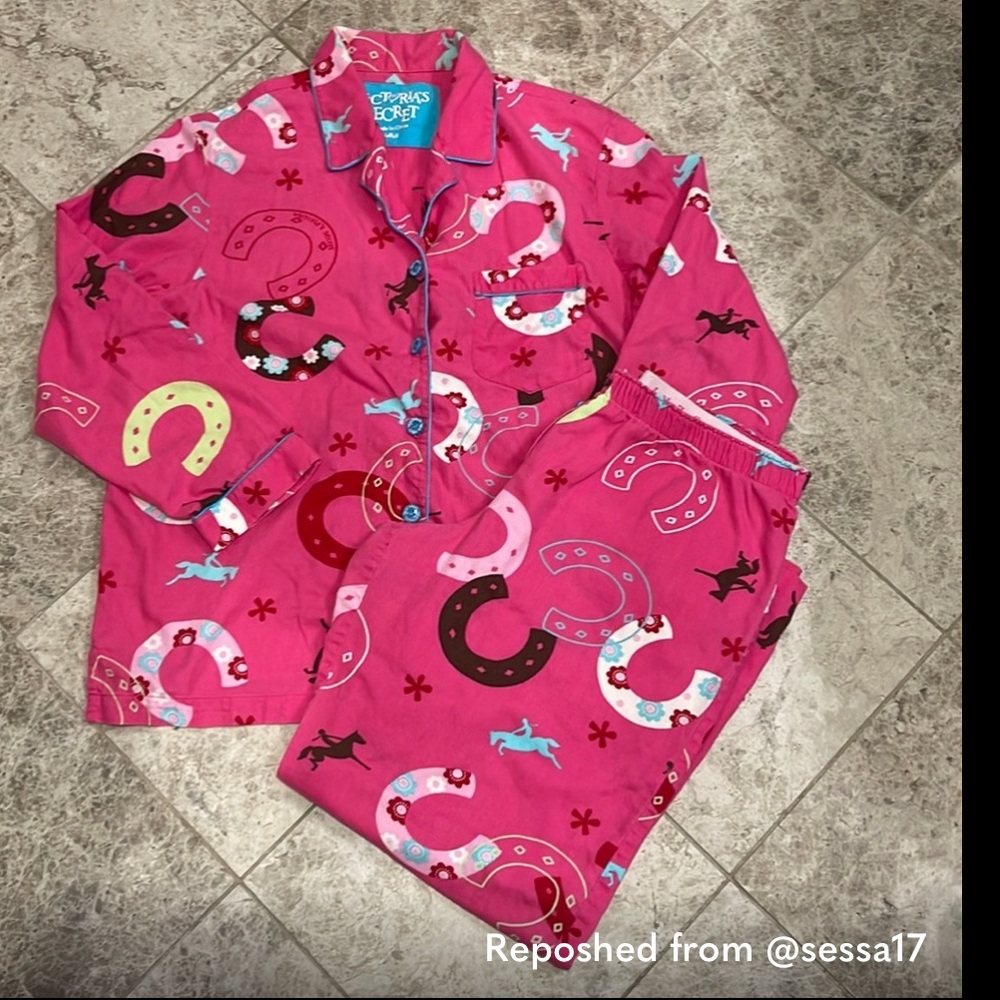 🤠 Victoria’s Secret Pink Horseshoe Cowgirl 💯% Cotton Flannel Pajama Set